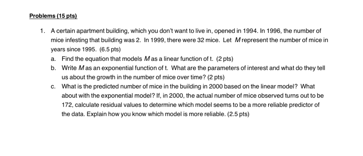 Problems [15 ate} 1. A certain apartment building, which you don't