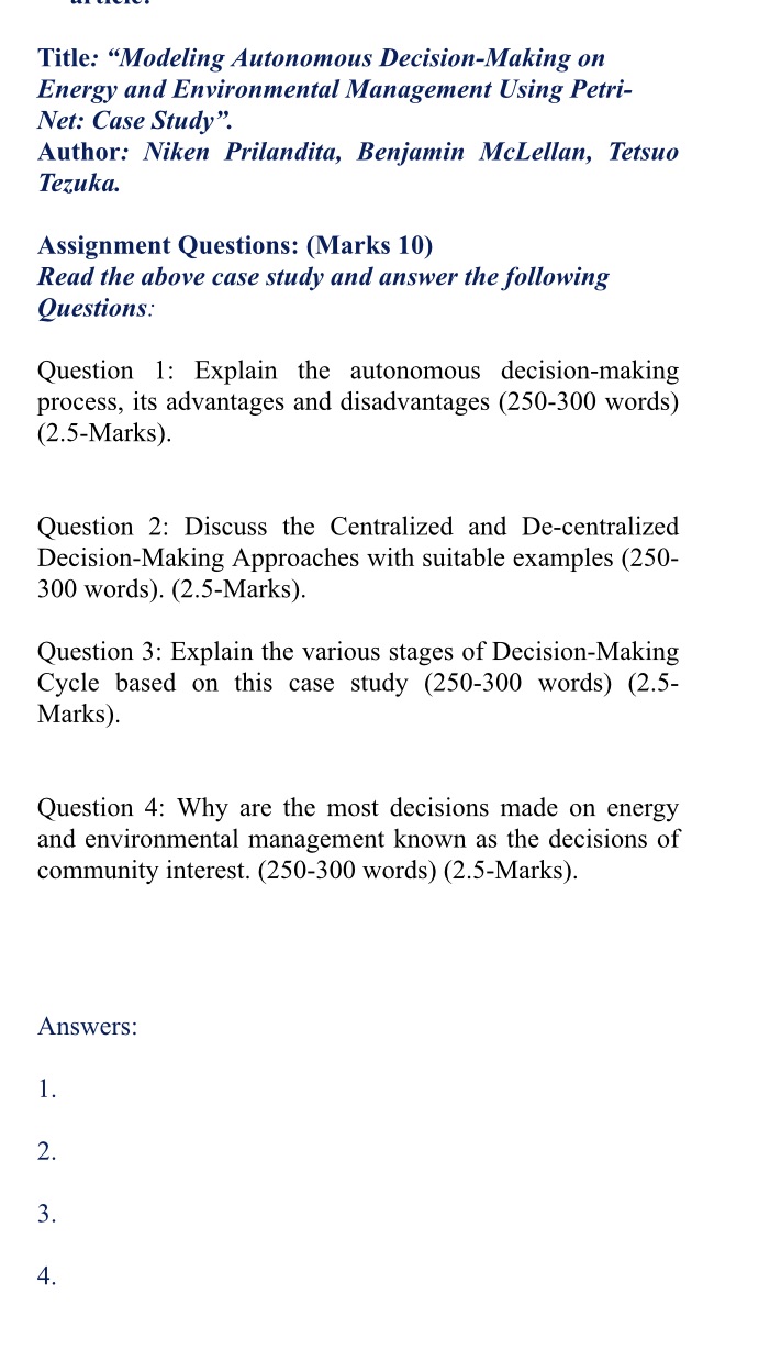 Title: "Modeling Autonomous Decision-Making on Energy and Environmental Management Using Petri-Net: Case