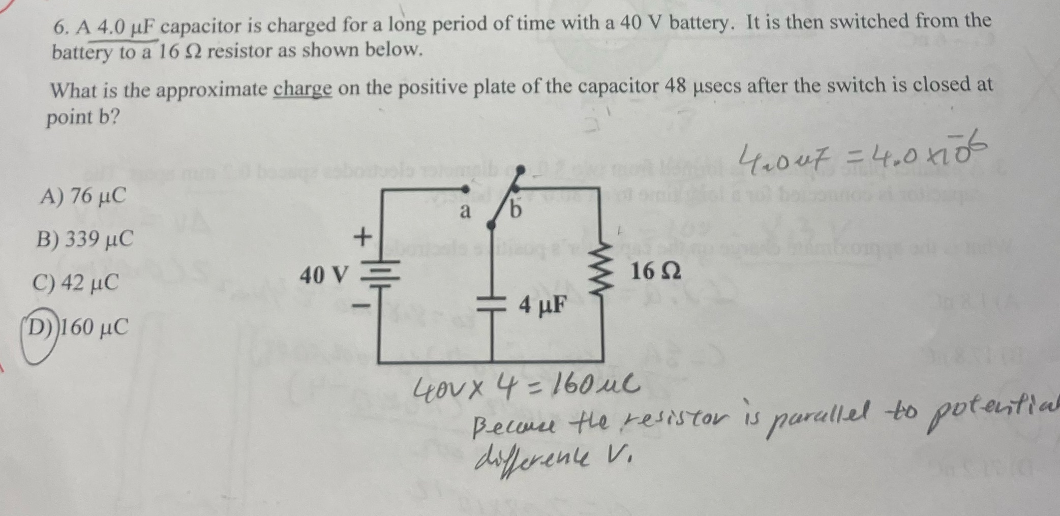 Please help me solve this problem 6. A 4.0 HF capacitor is