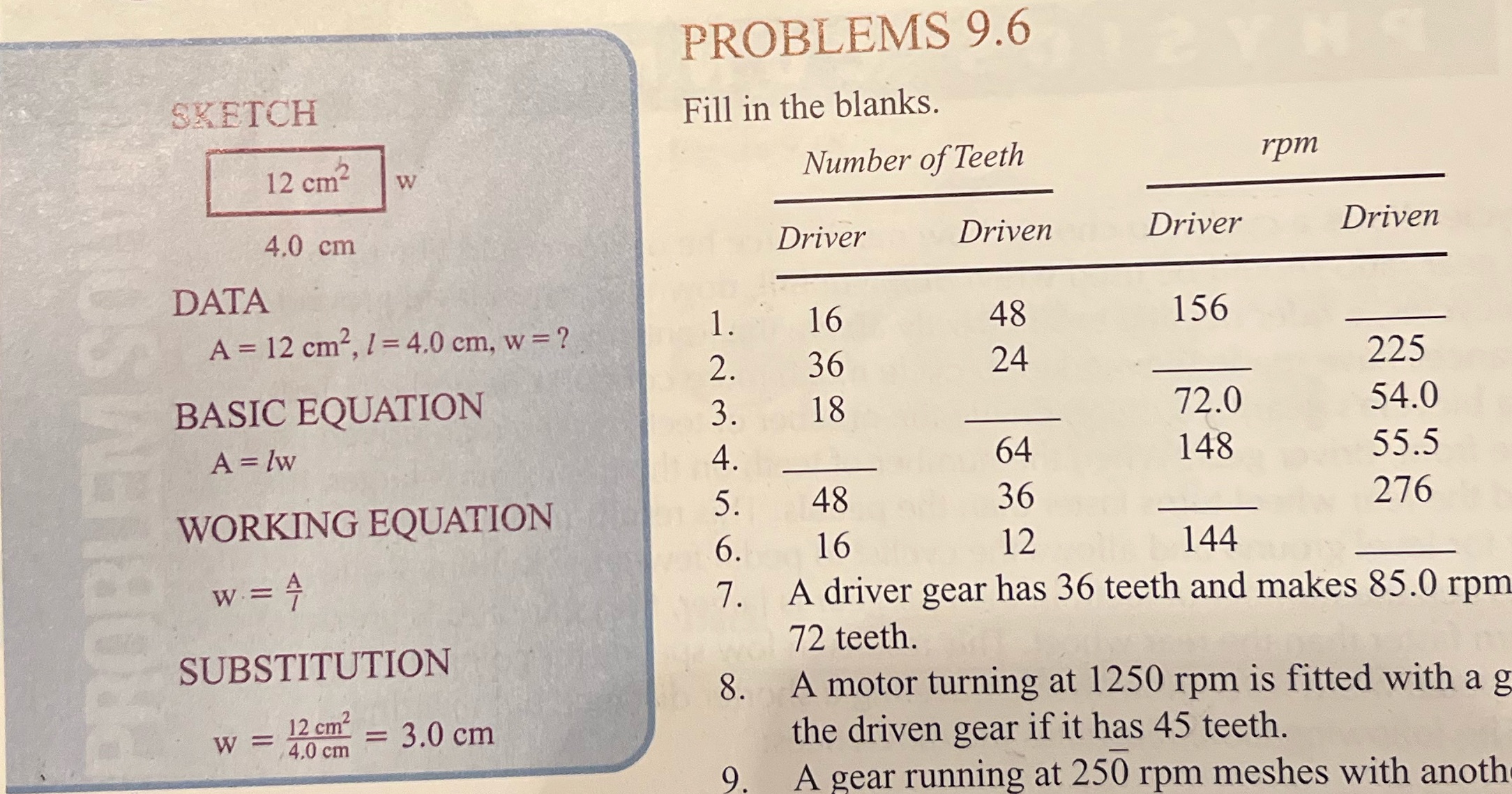problems 1,3,&5 show all work. thank you PROBLEMS 9.6 SKETCH Fill in