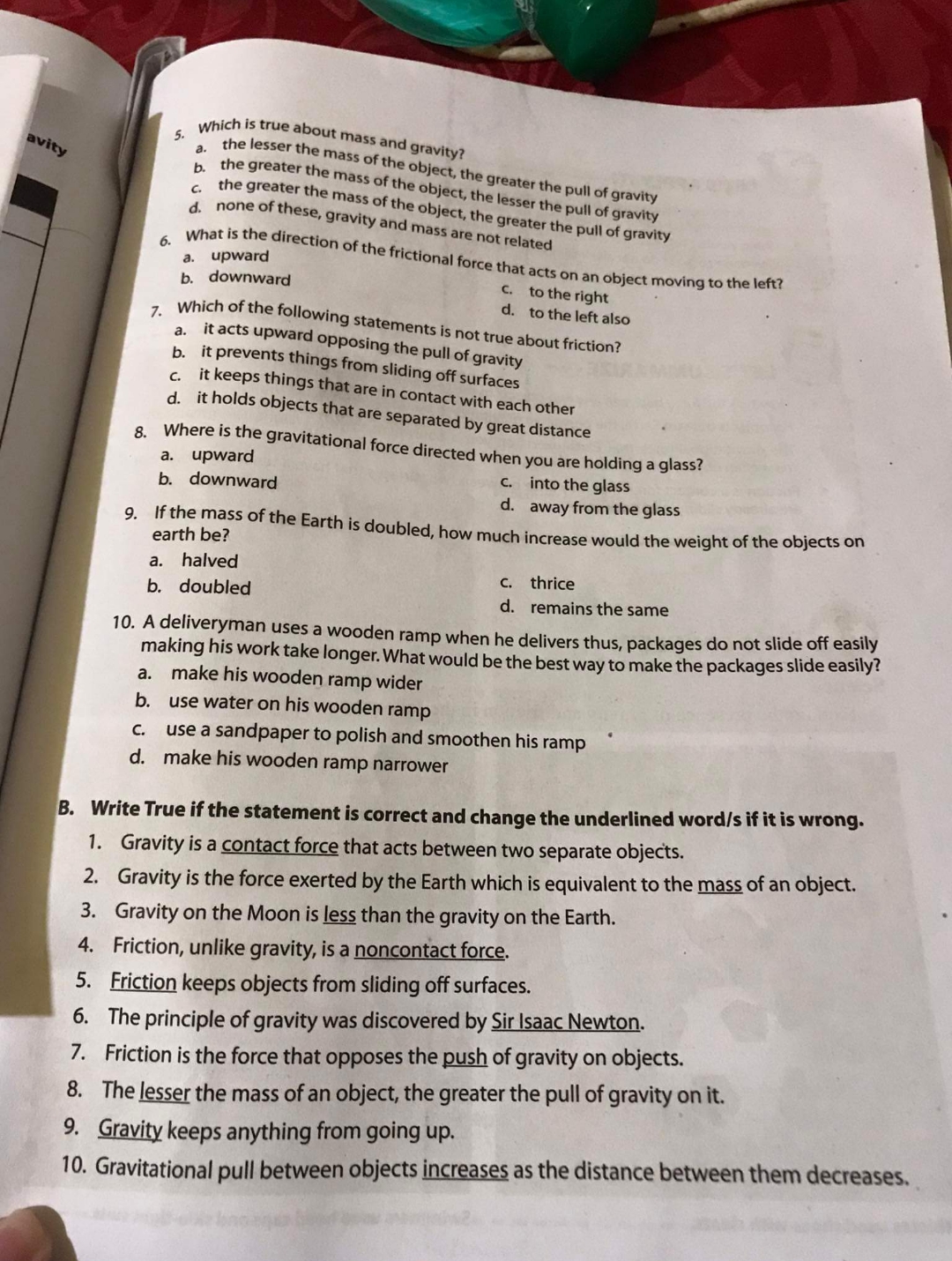 5. Which is true about mass and gravity? avity a. b.