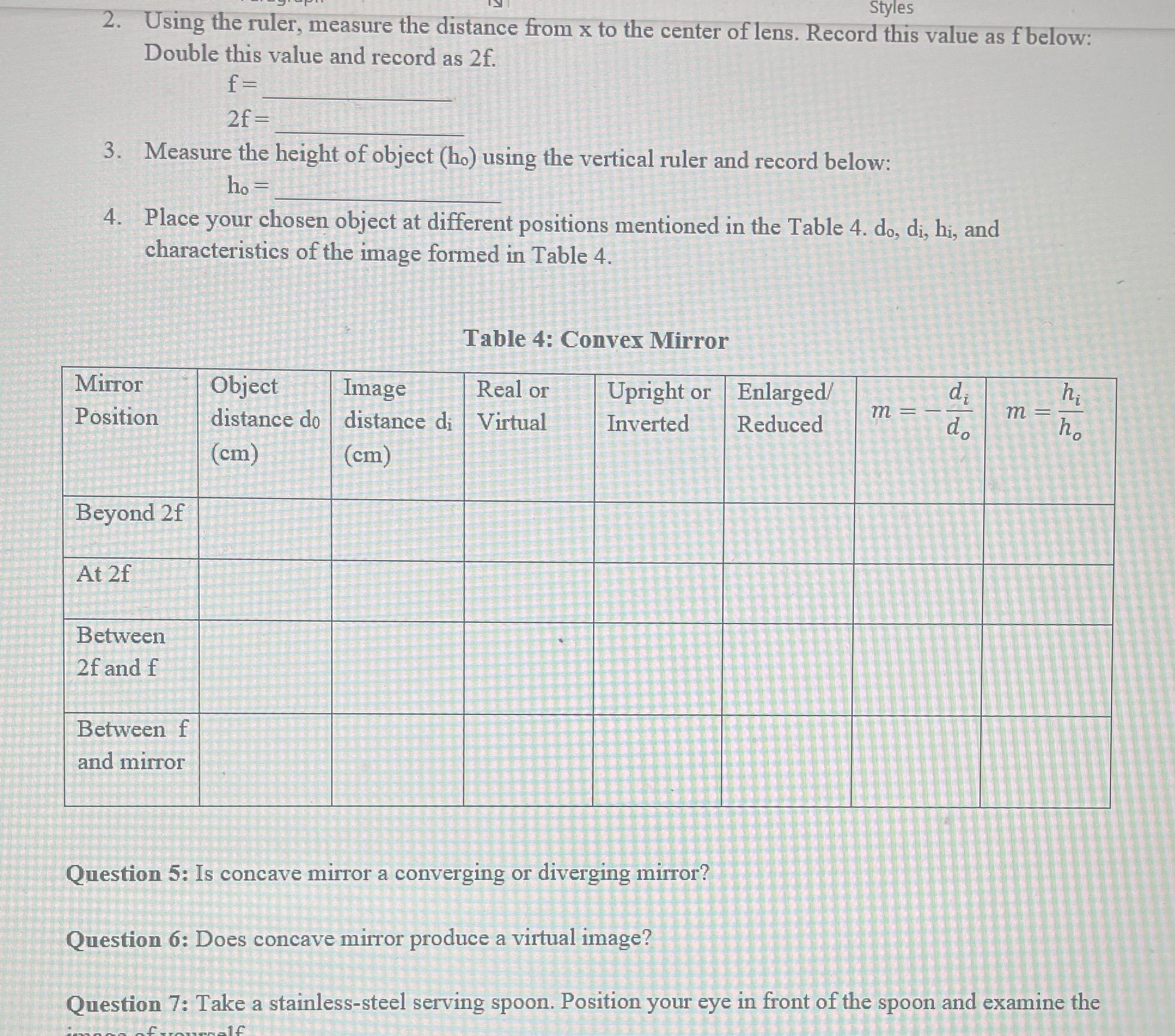 Styles 2. Using the ruler, measure the distance from x to