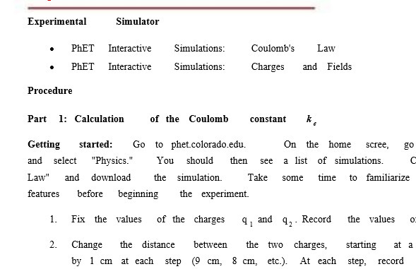 Experimental Simulator PhET Interactive Simulations: Coulomb's Law PhET Interactive Simulations: Charges