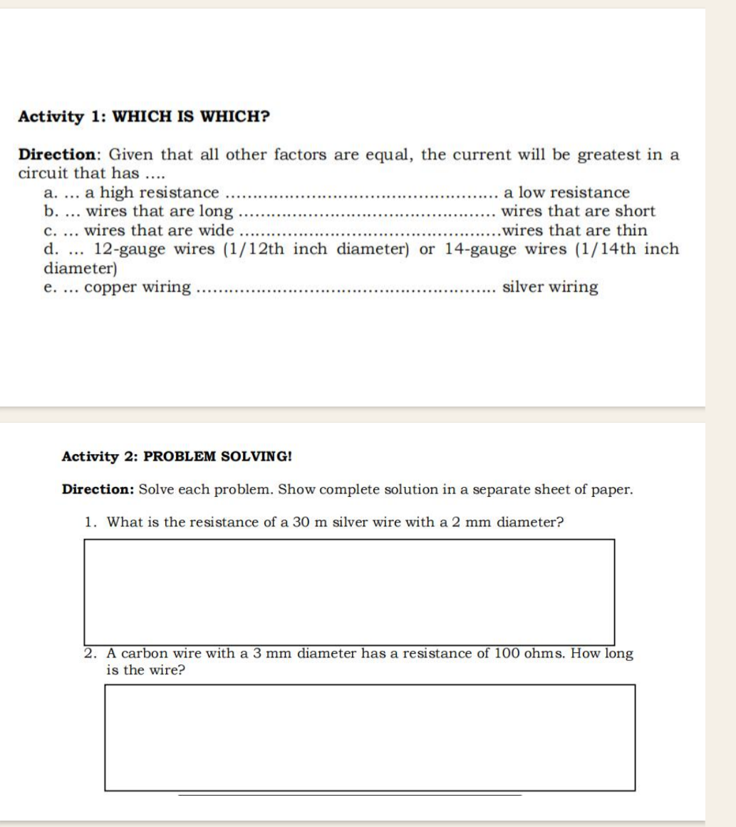 Activity 1: WHICH IS WHICH? Direction: Given that all other factors