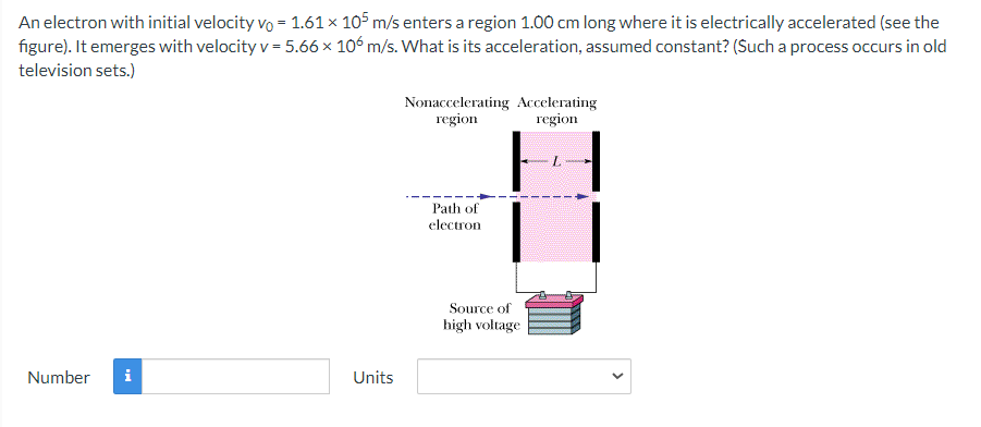  An electron with initial velocity vo = 1.61 x 105 m/s