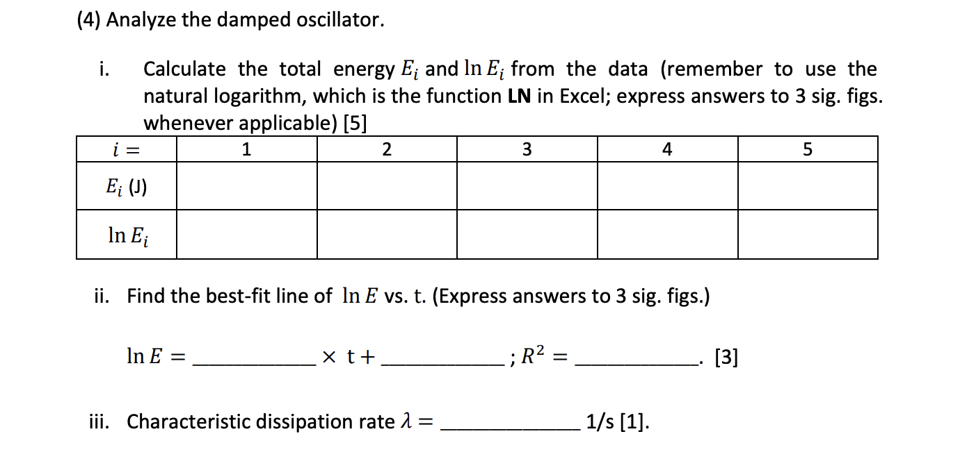 T = S 3. Spring constant k N/m 4. Maximum elastic potential
