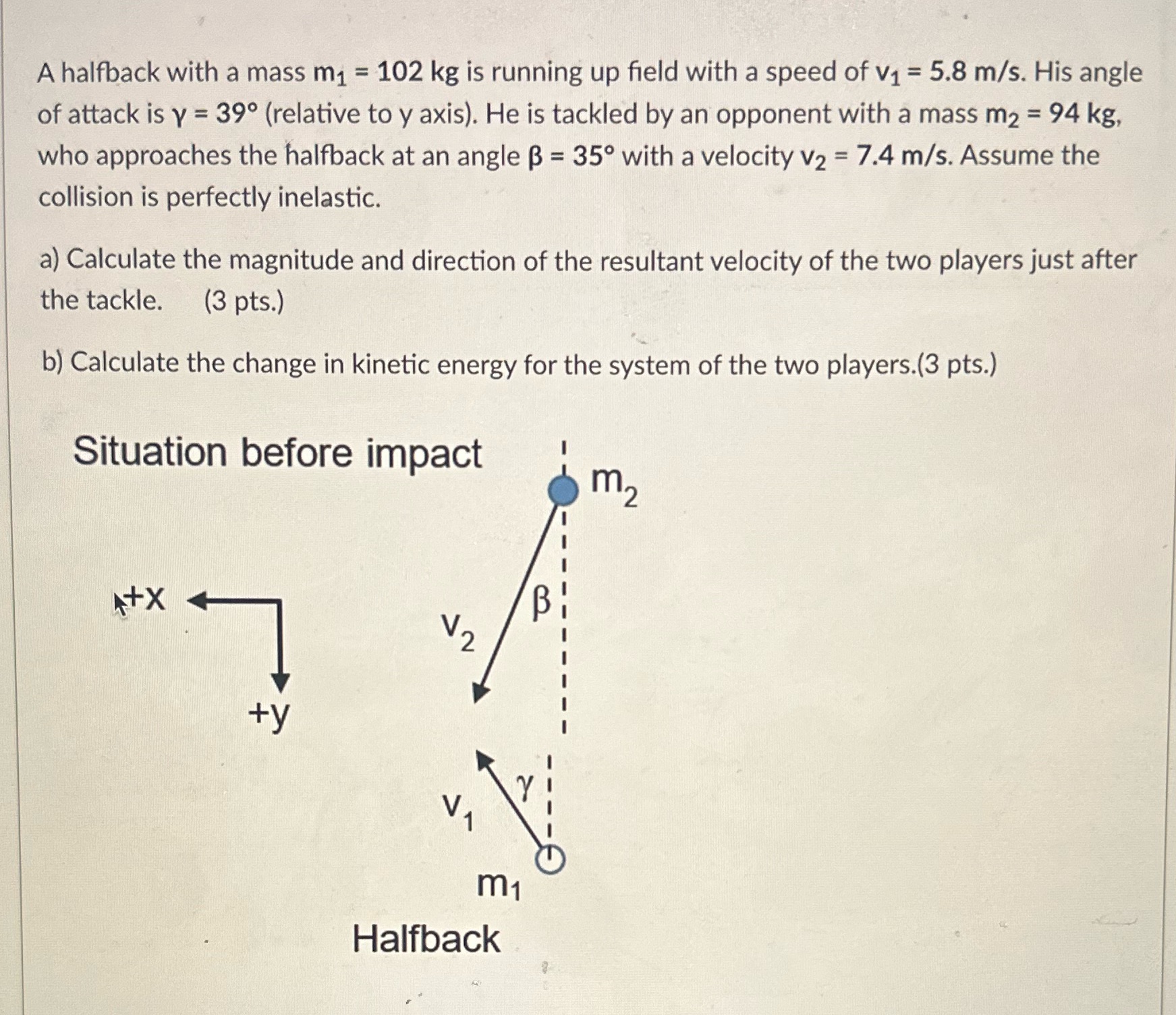 A halfback with a mass m4 = 102 kg is running
