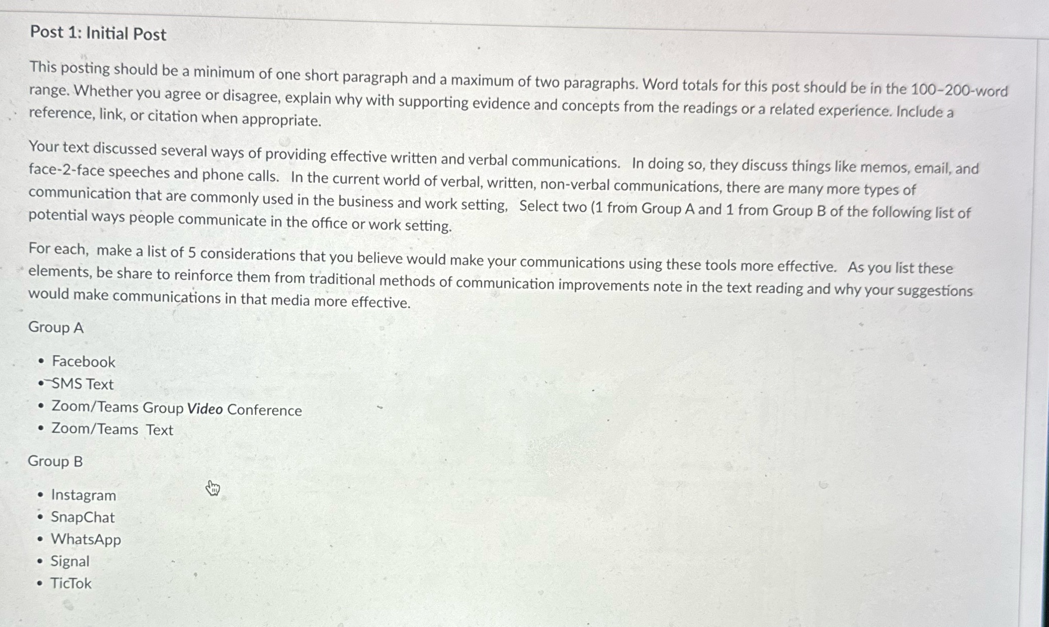  Post 1: Initial Post This posting should be a minimum of