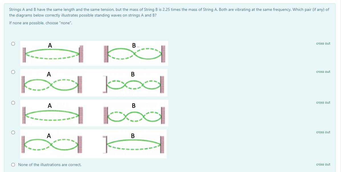 tension. but the mass of String B is 2.25 times the mass