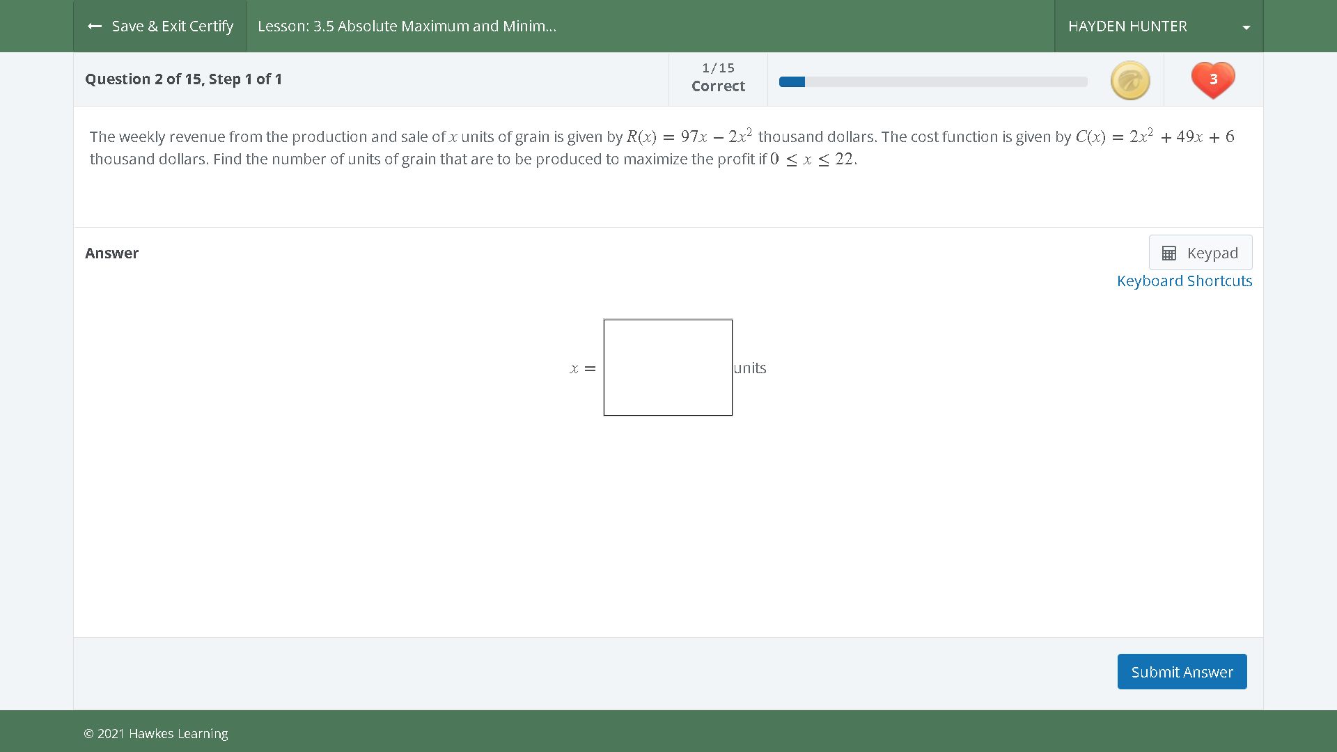  + Save & Exit Certify Lesson: 3.5 Absolute Maximum and Minim...