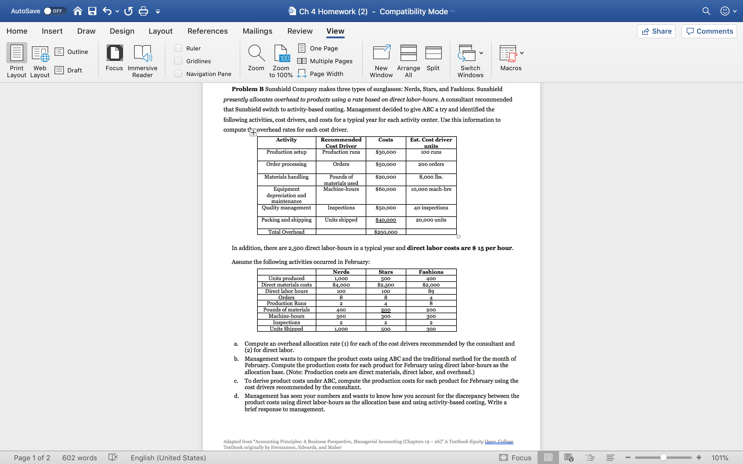 AutoSave OFF Ch 4 Homework (2) - Compatibility Mode Q v