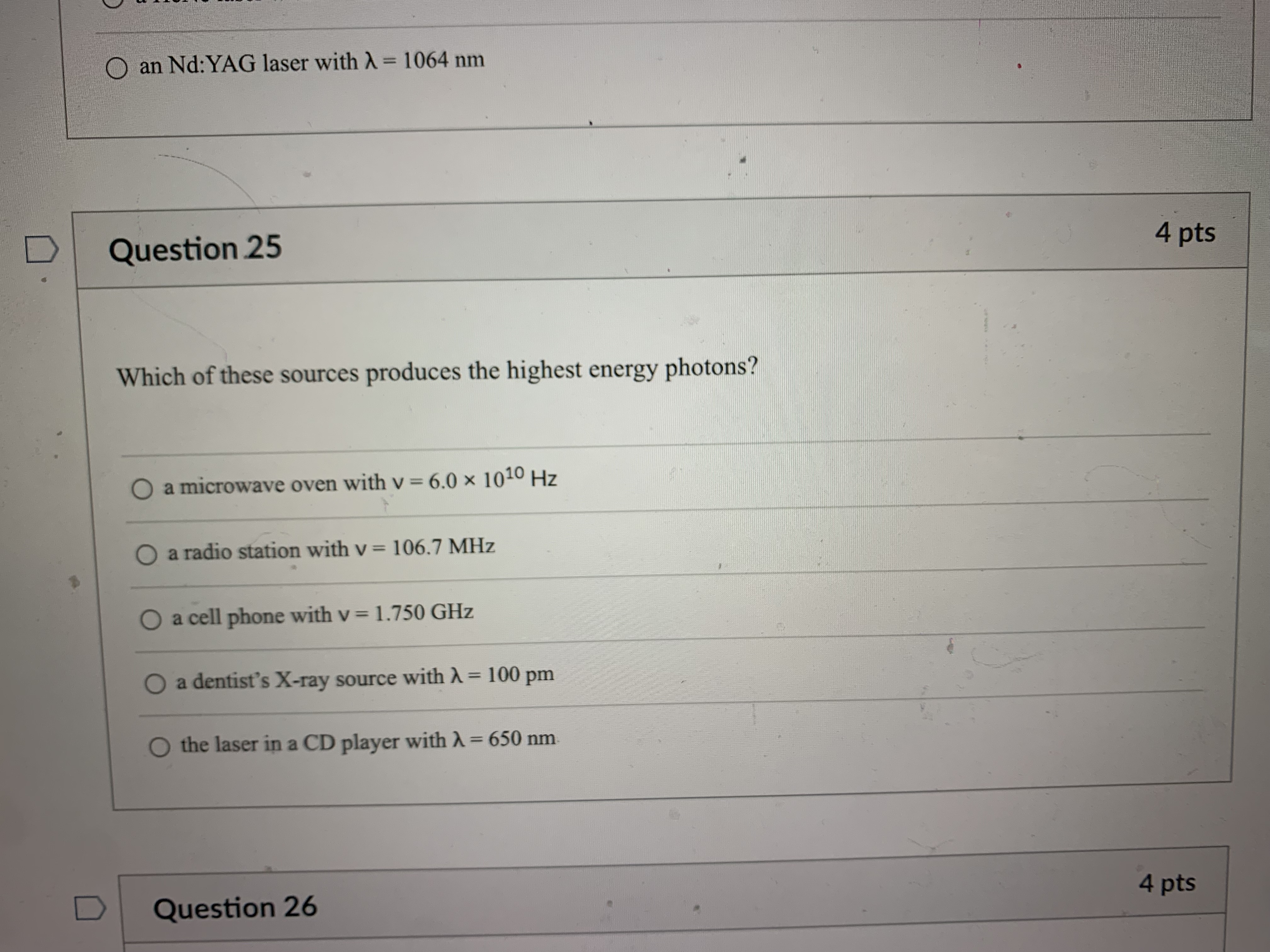types of electromagnetic radiation has the longest wavelength? gamma rays X-rays visible