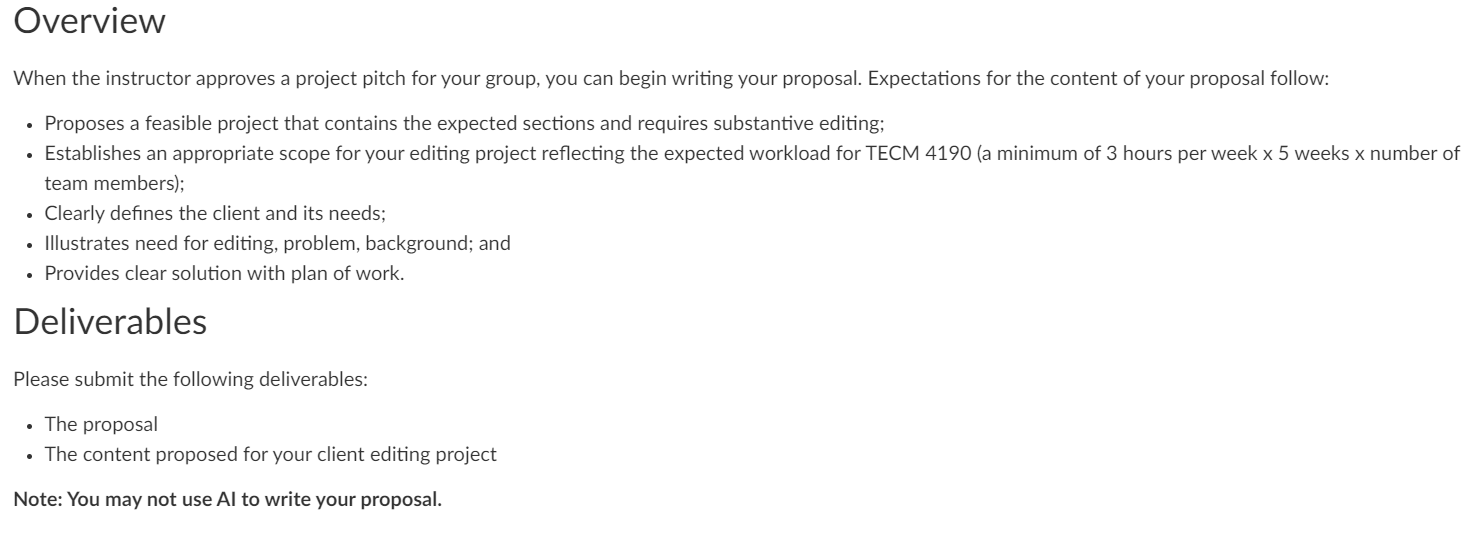  Overview When the instructor approves a project pitch for your group,
