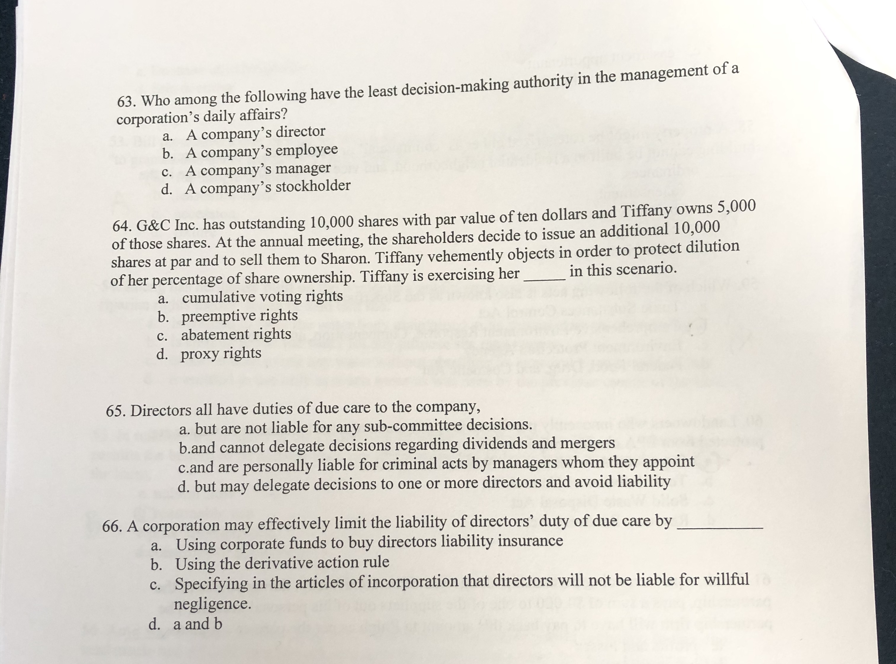 63. Who among the following have the least decision-making authority in the