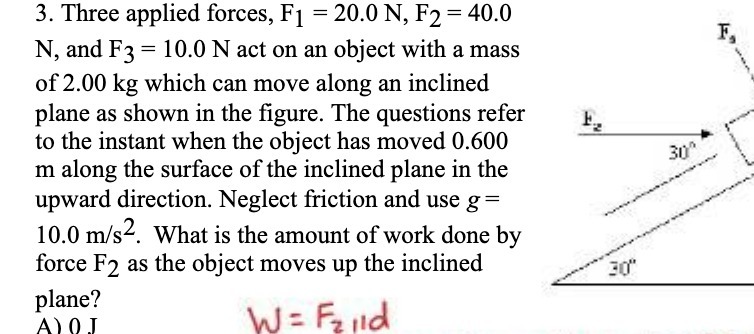  3. Three applied forces, F1 = 20.0 N, F2 = 40.0