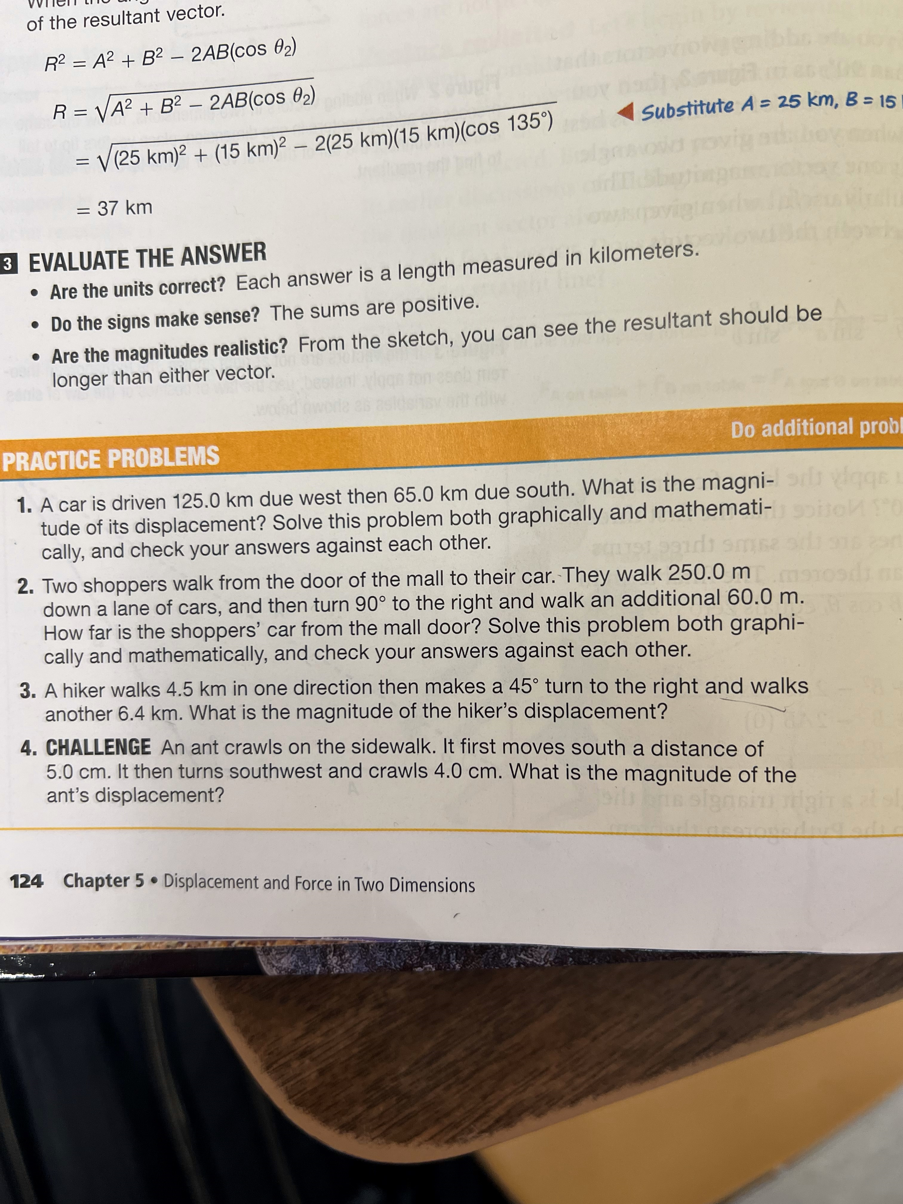 km north from ho . . me th east until your displacement