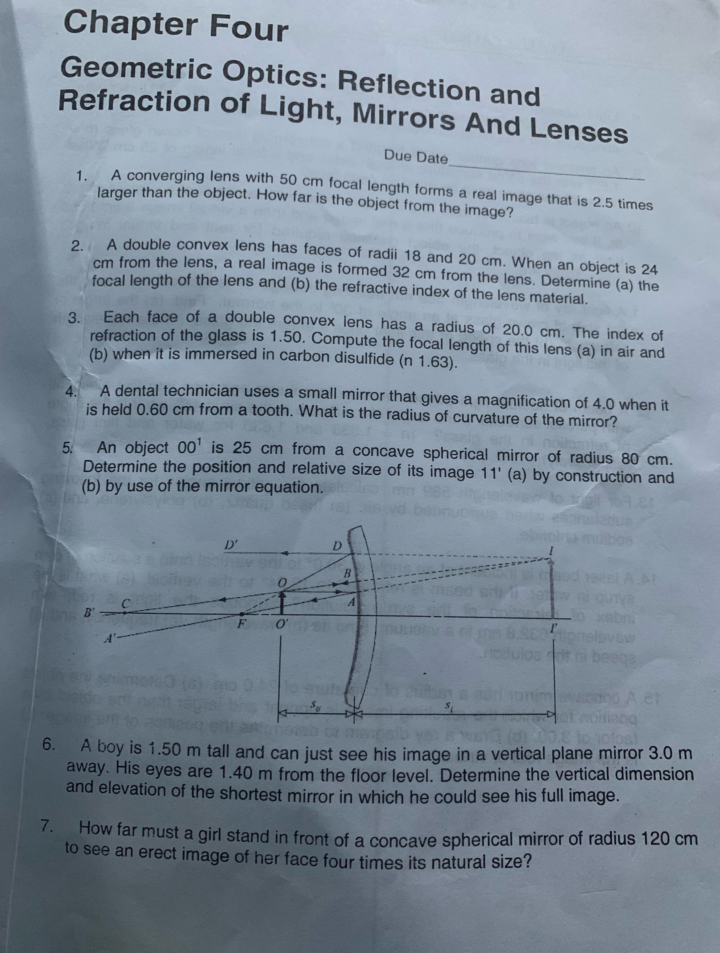 Answer all please Chapter Four Geometric Optics: Reflection and Refraction of Light,