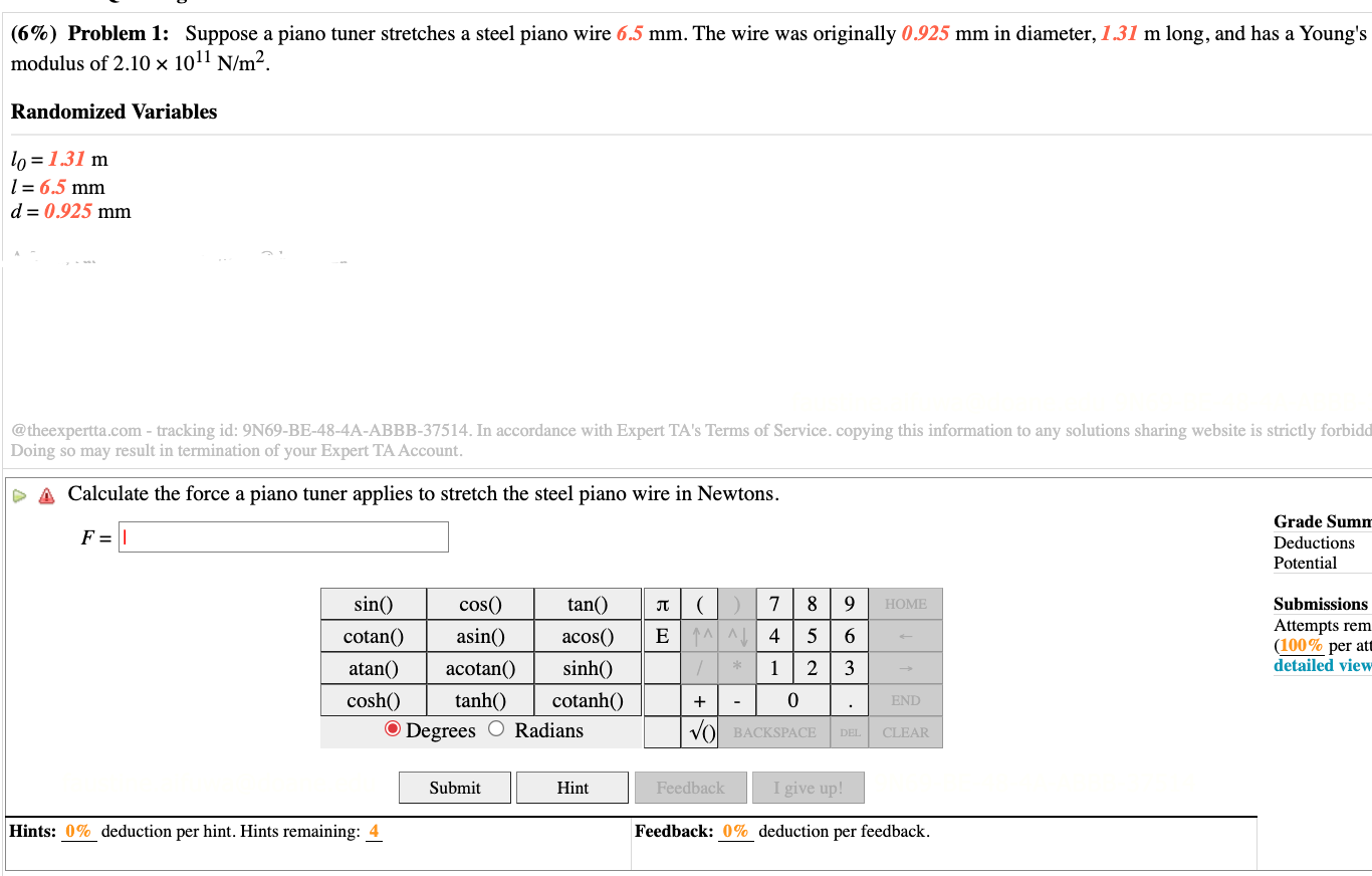 a distance a' = 1.3 mm from equilibrium and released. Point M