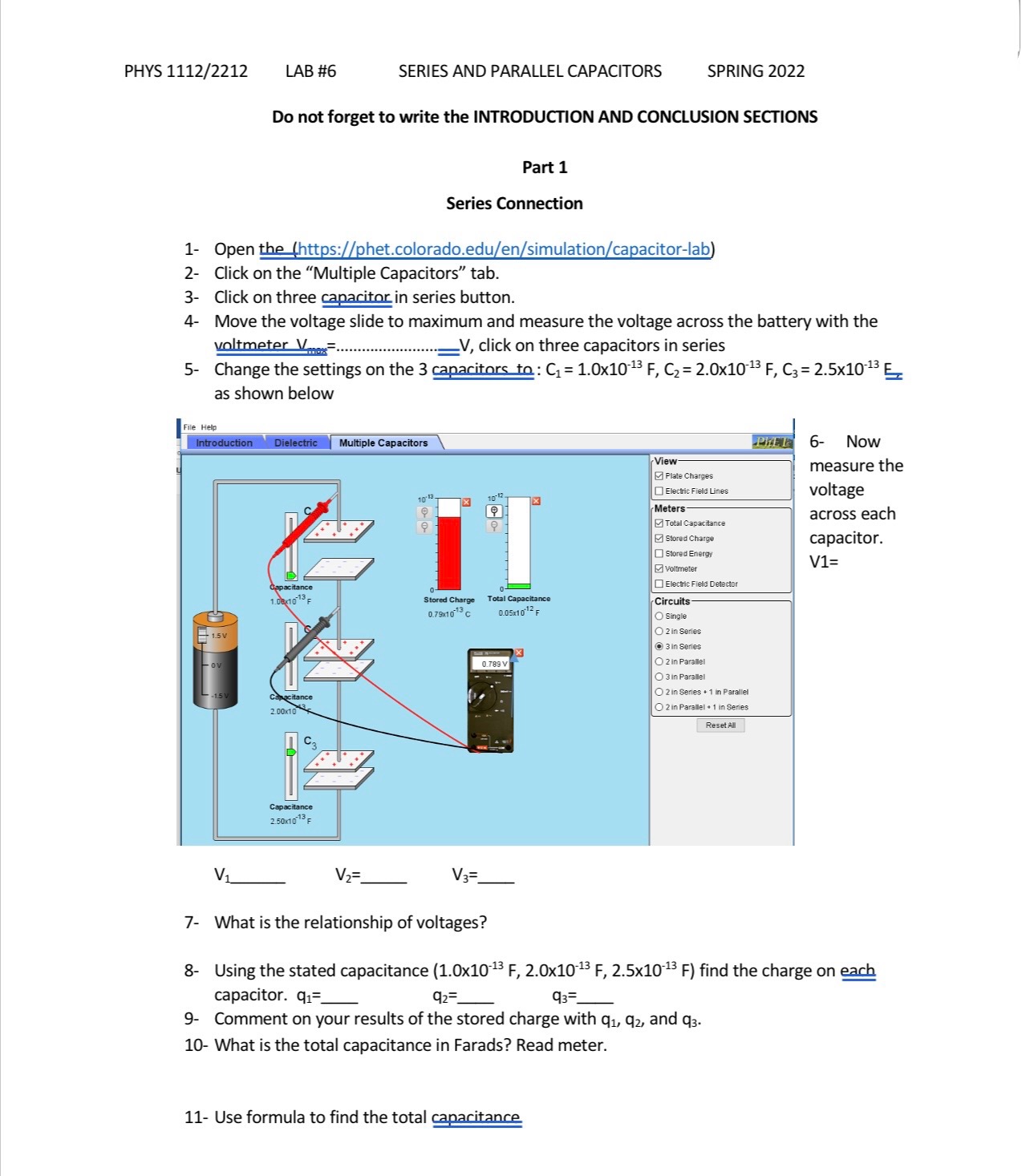 PHYS 1112/2212 LAB #6 SERIES AND PARALLEL CAPACITORS SPRING 2022 Do