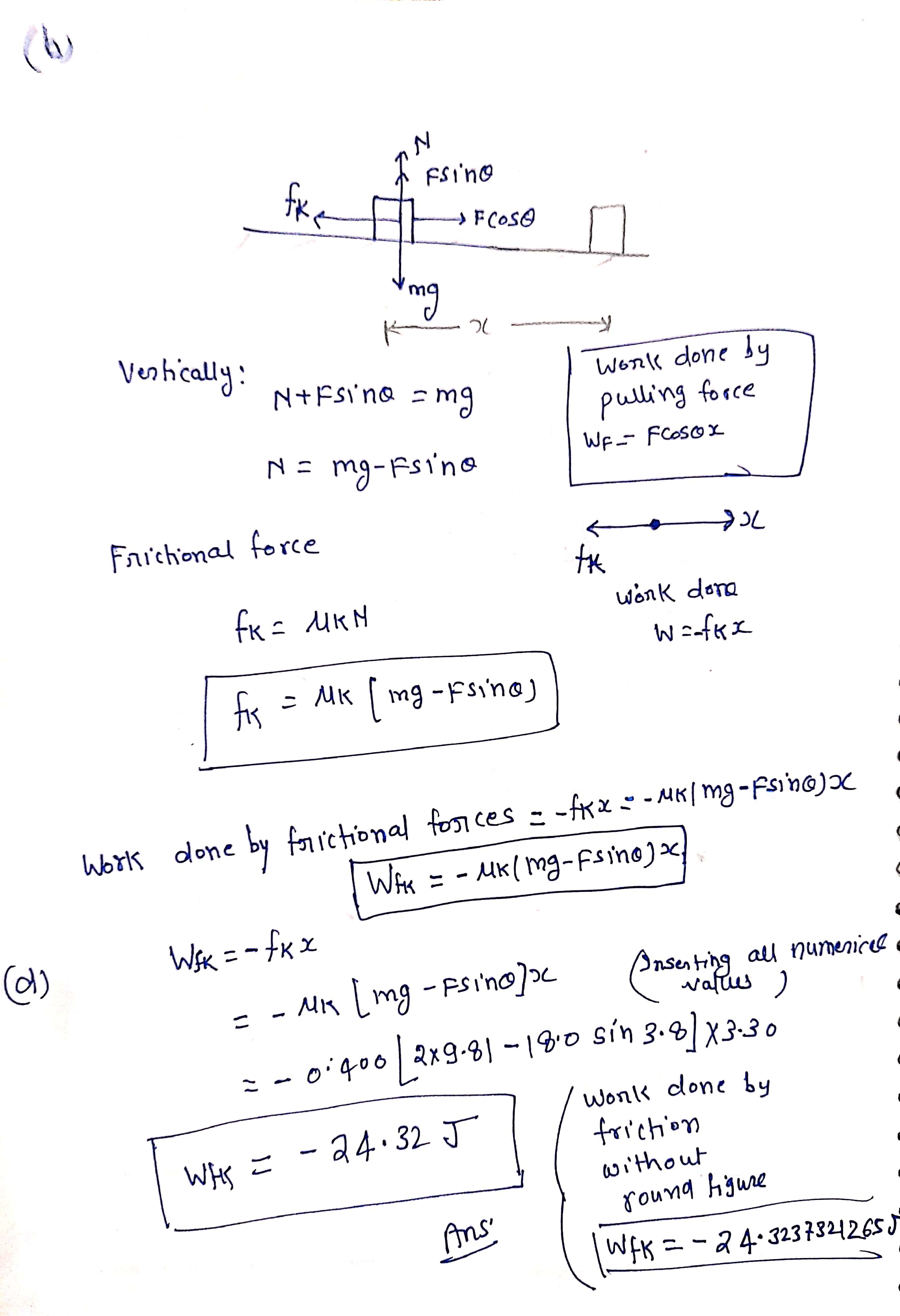 horizontal surface for a distance x by a constant force F at