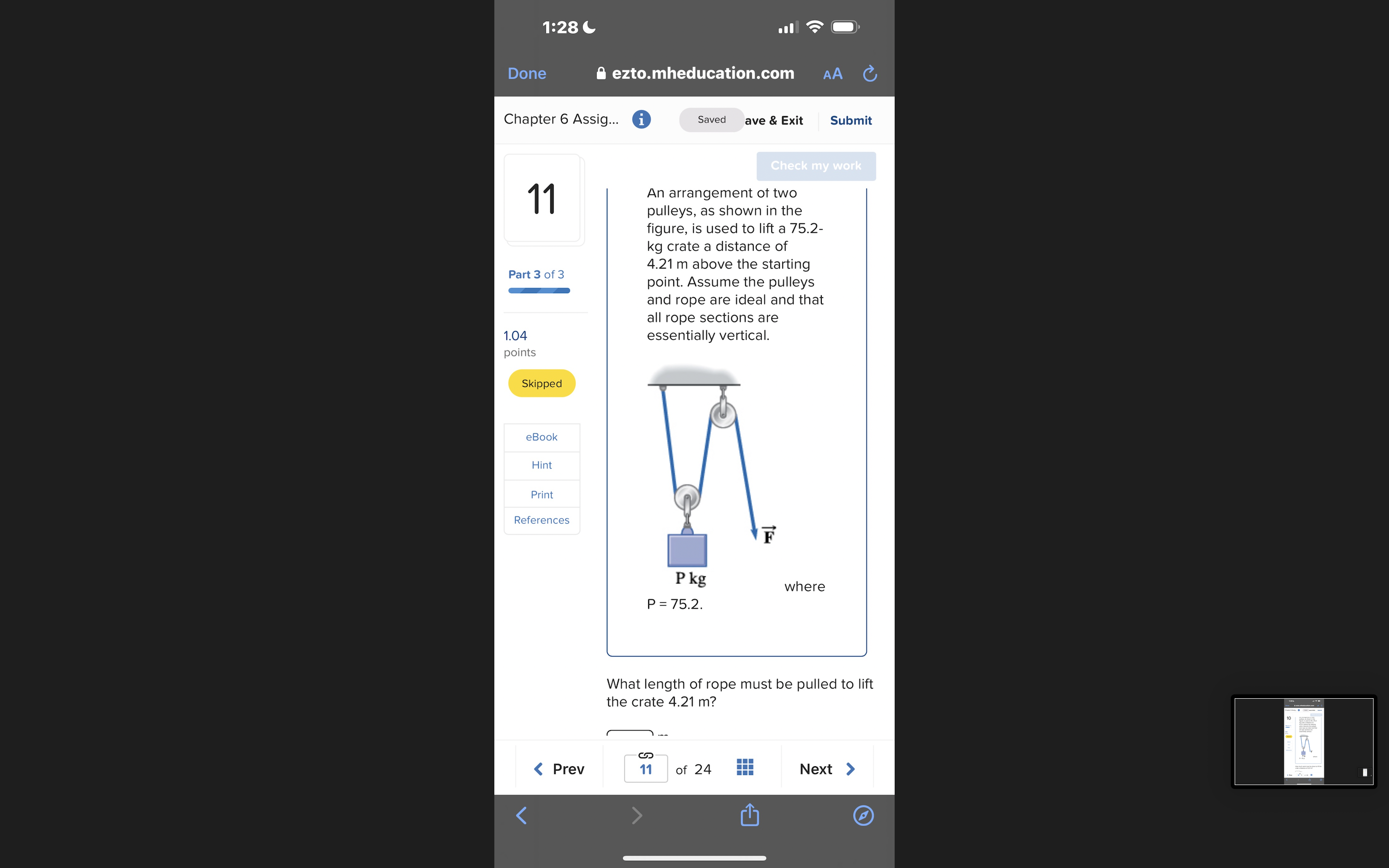 & Exit Submit Check my work 10 An arrangement Of two pulleys,