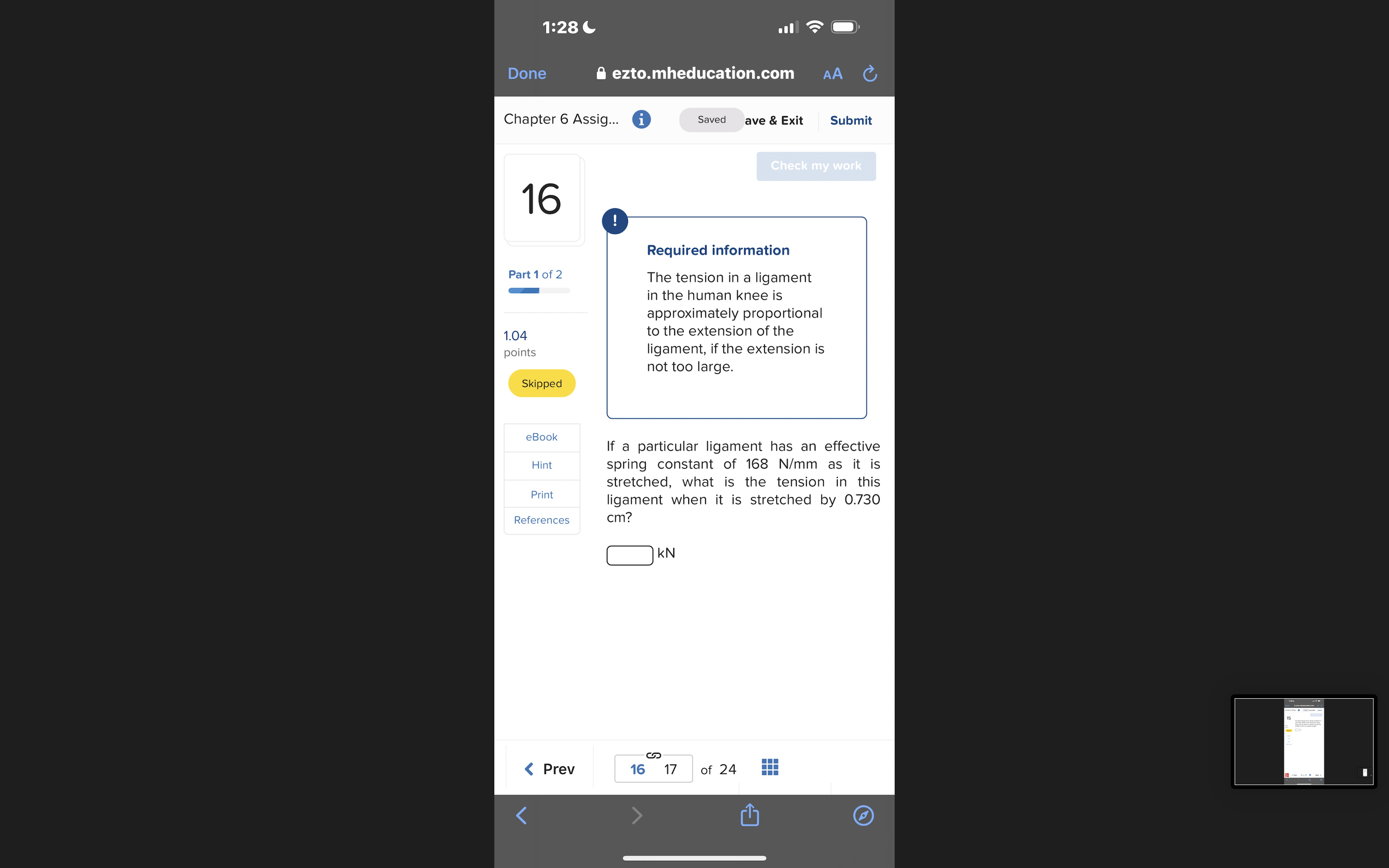 rope sections are 1.04 essentially vertical. points Skipped eBook Hint Print References