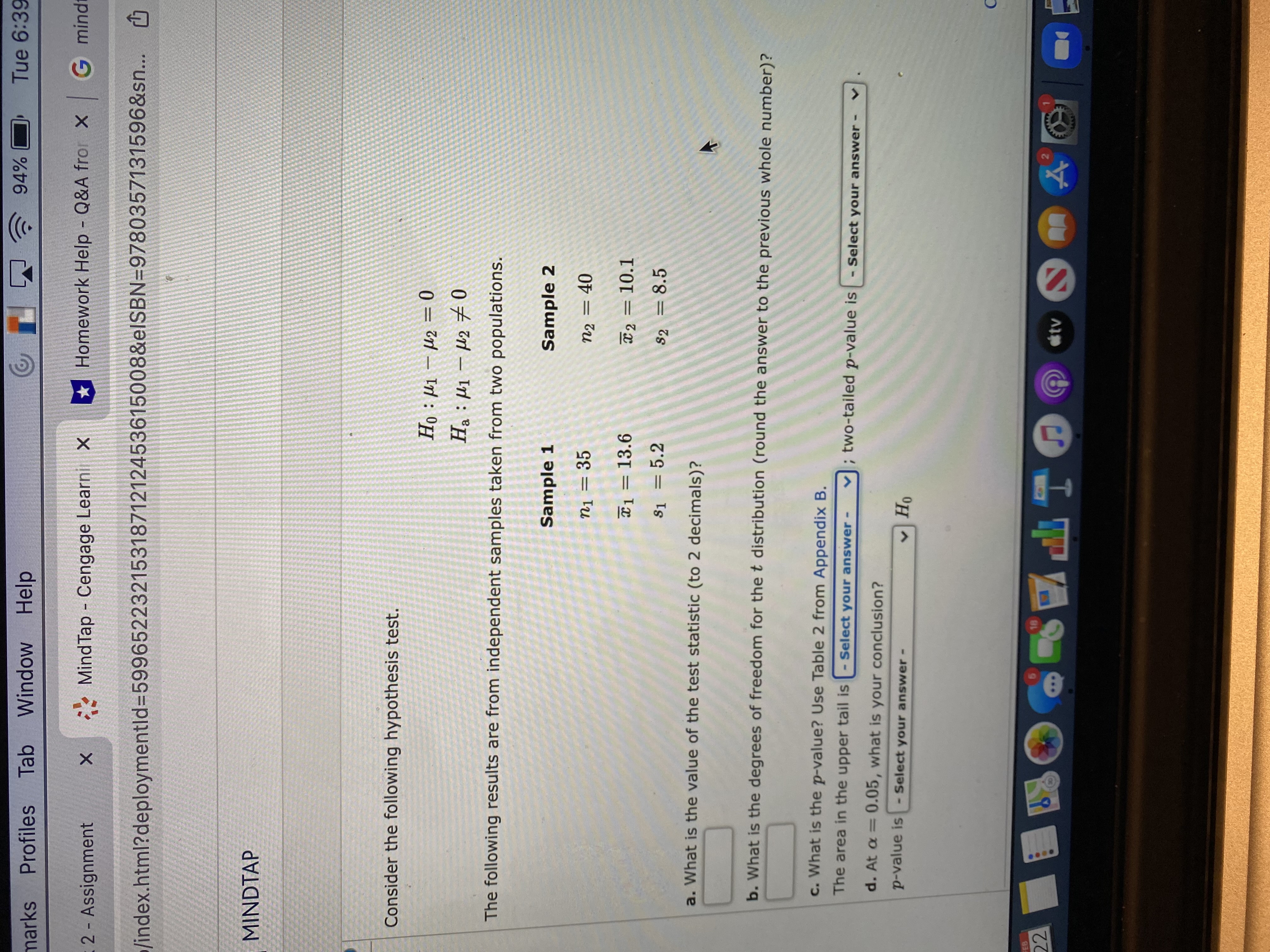  marks Profiles Tab Window Help 94% Tue 6:3 2 - Assignment