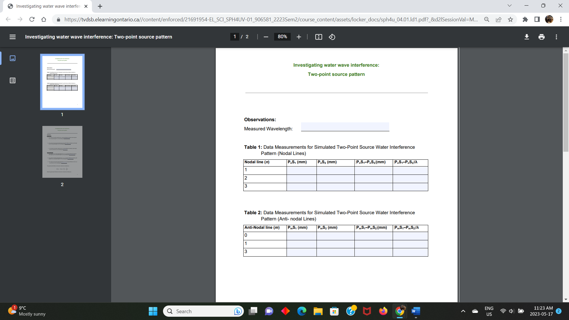 Investigating water wave interfer X + V X > C D