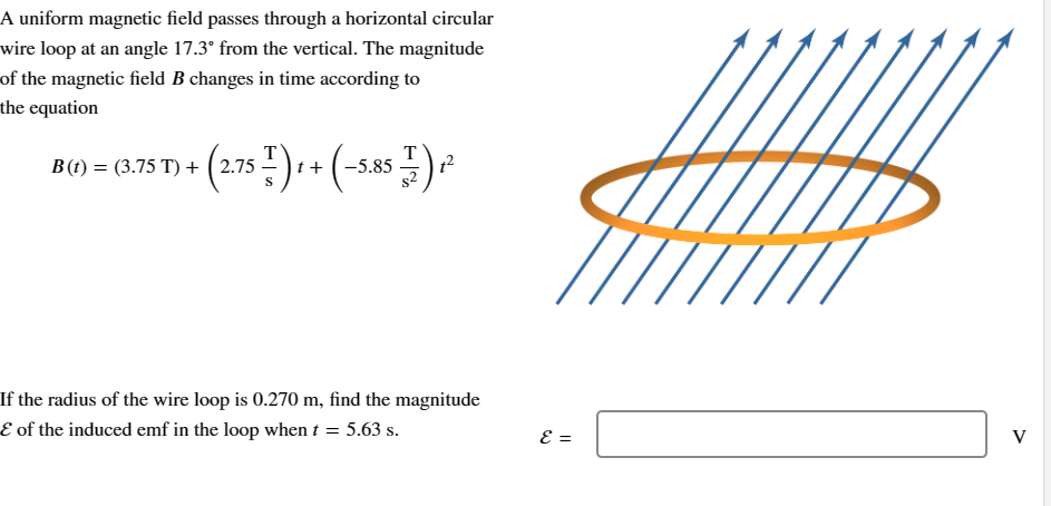through a horizontal circular wire loop at an angle 19.5 from the