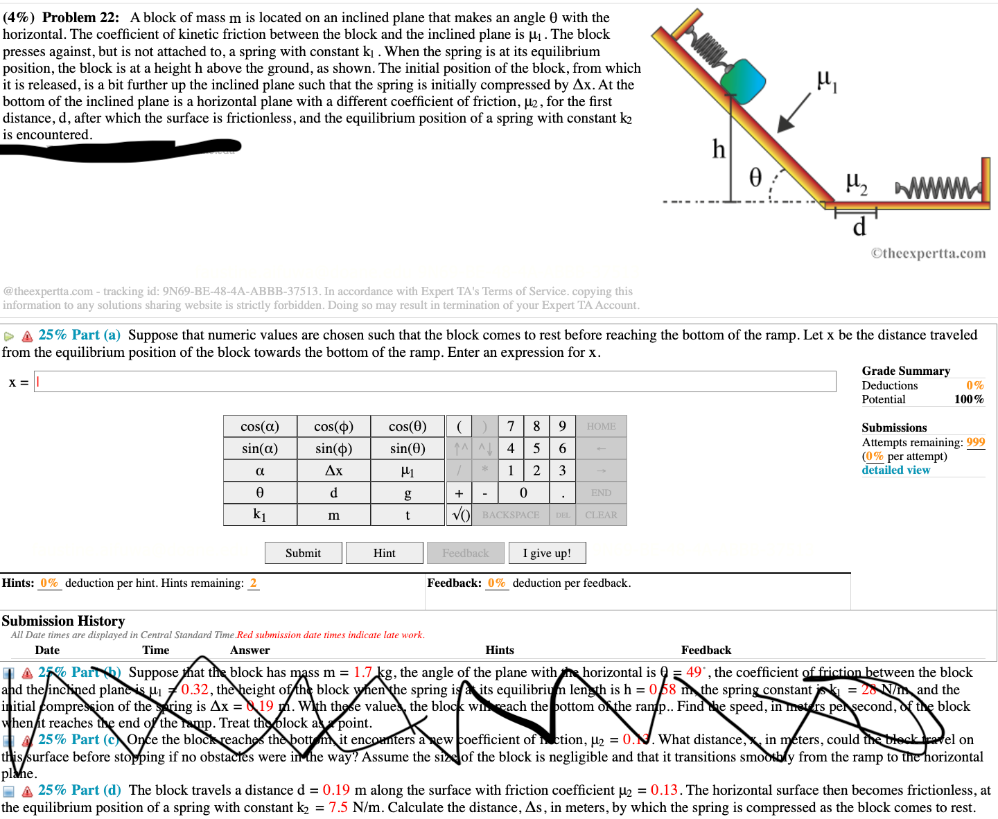 Part A & D (4%) Problem 22: A block of mass m