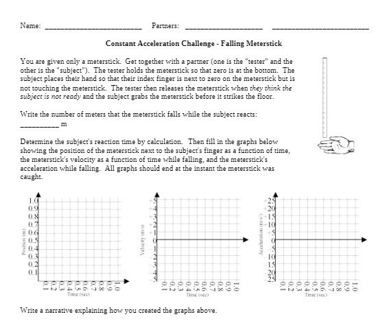  Name: Partners: Constant Acceleration Challenge - Falling Meterstick You are given