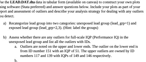  se the LEAD.DAT.dta data in tabular form (available on canvas) to