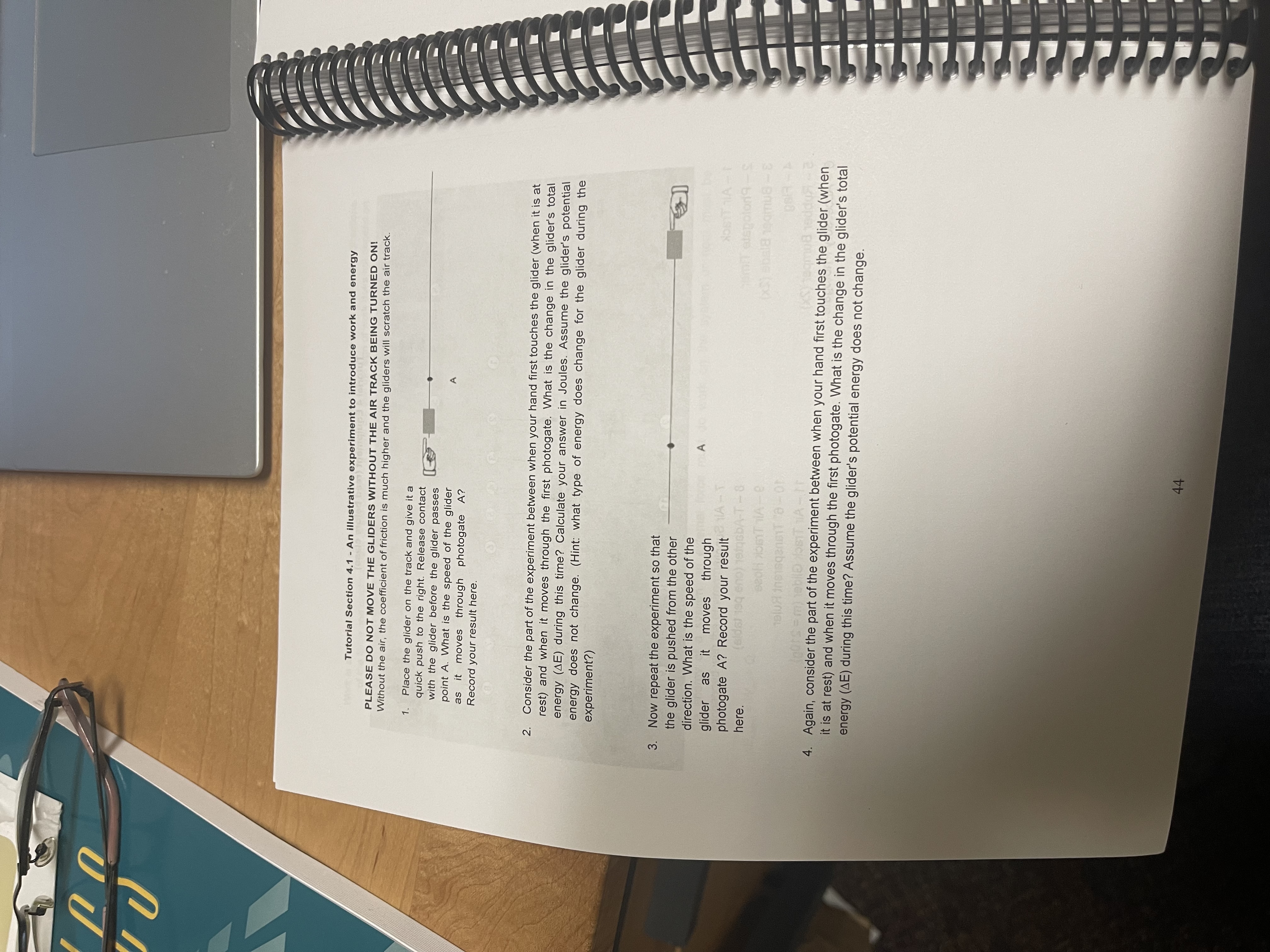 Experiment Did the glider gain or Change in Explanation lose energy during