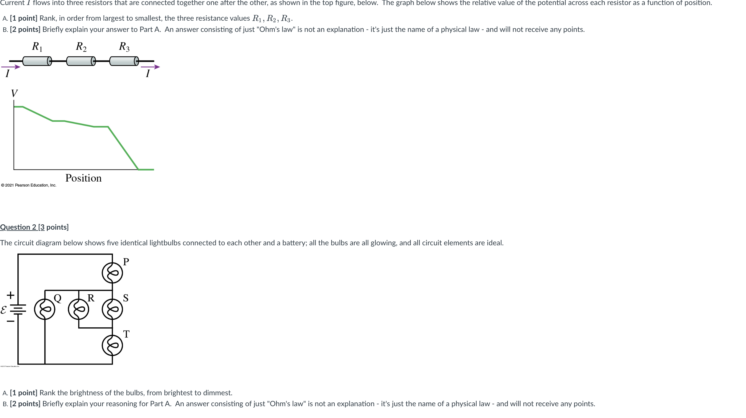 Question 1Current I flows into three resistors that are connected together one