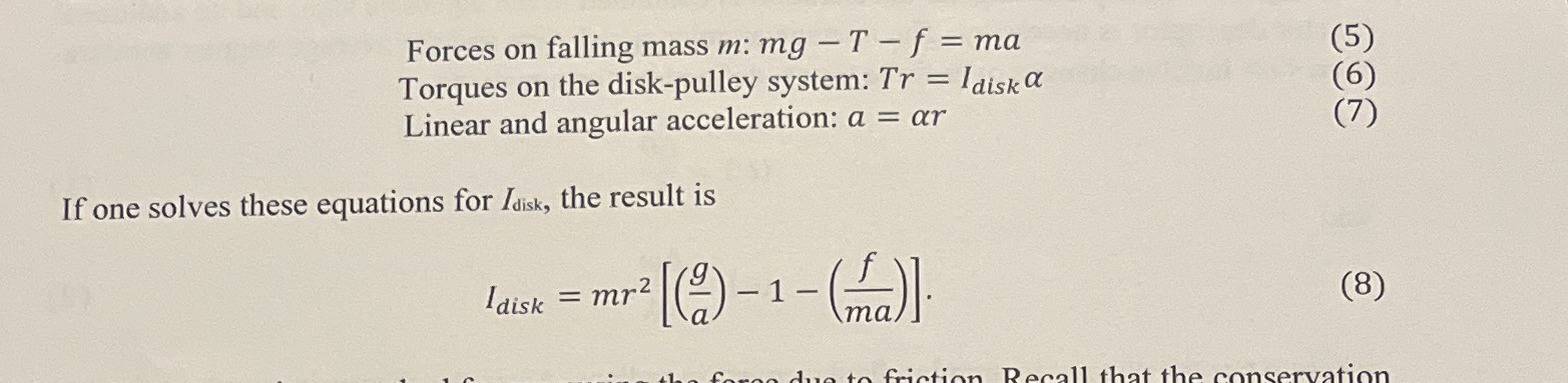 Forces on falling mass m: mg - T - f =