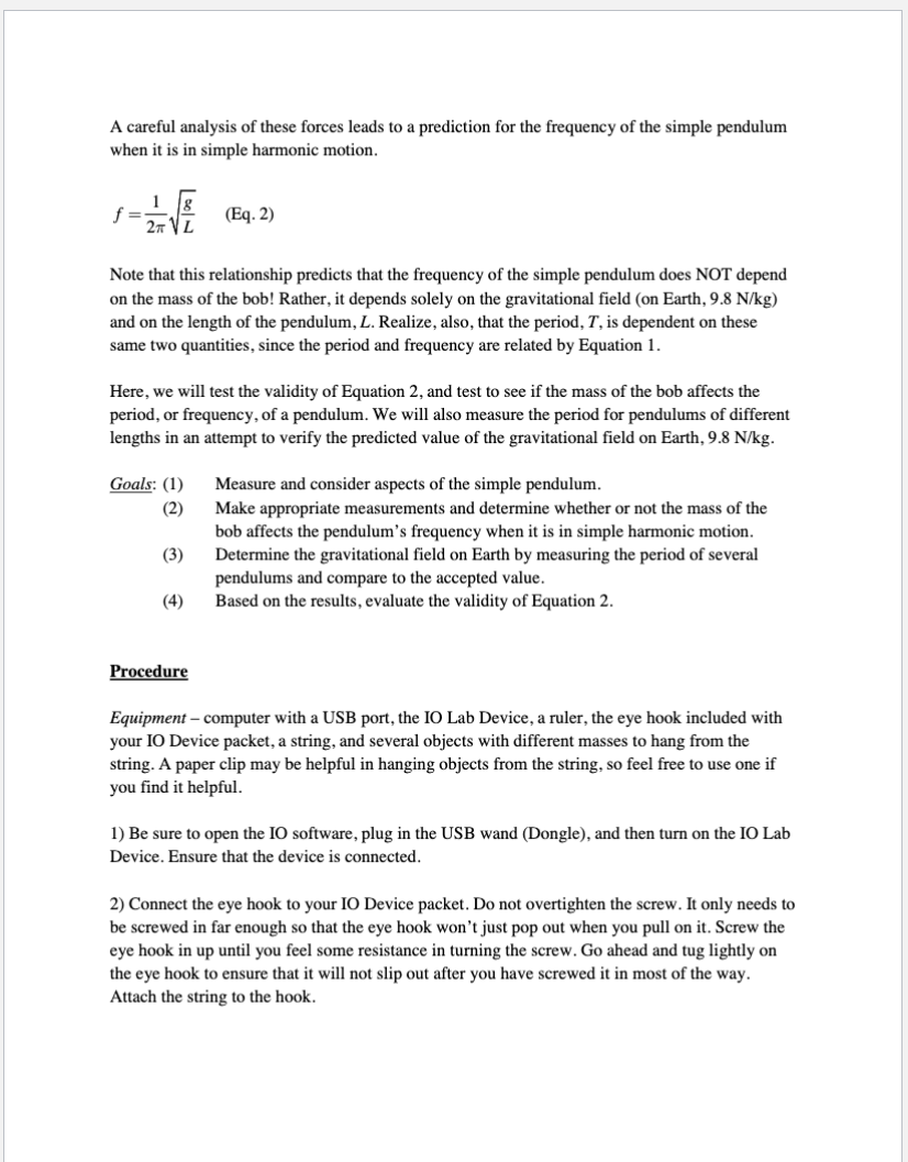 the relationships between the period, frequency and length of a simple pendulum.