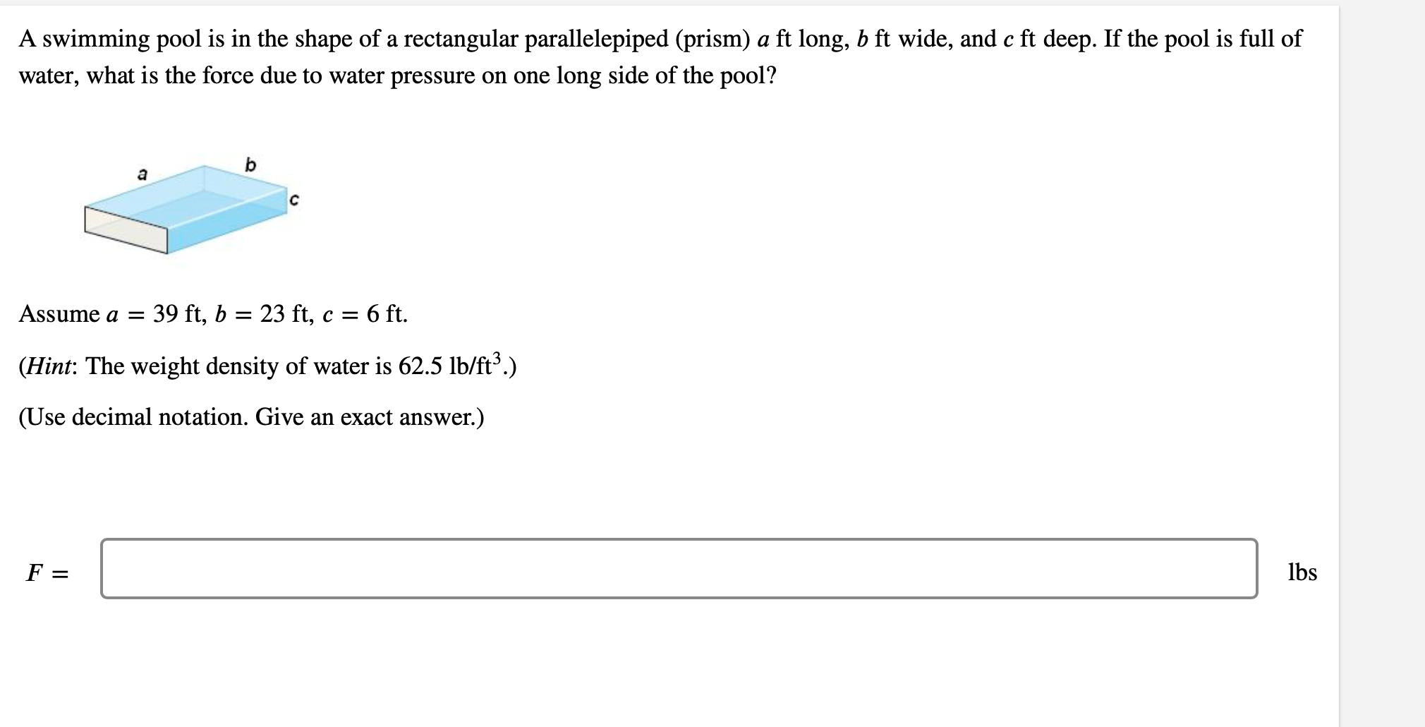  A swimming pool is in the shape of a rectangular parallelepiped