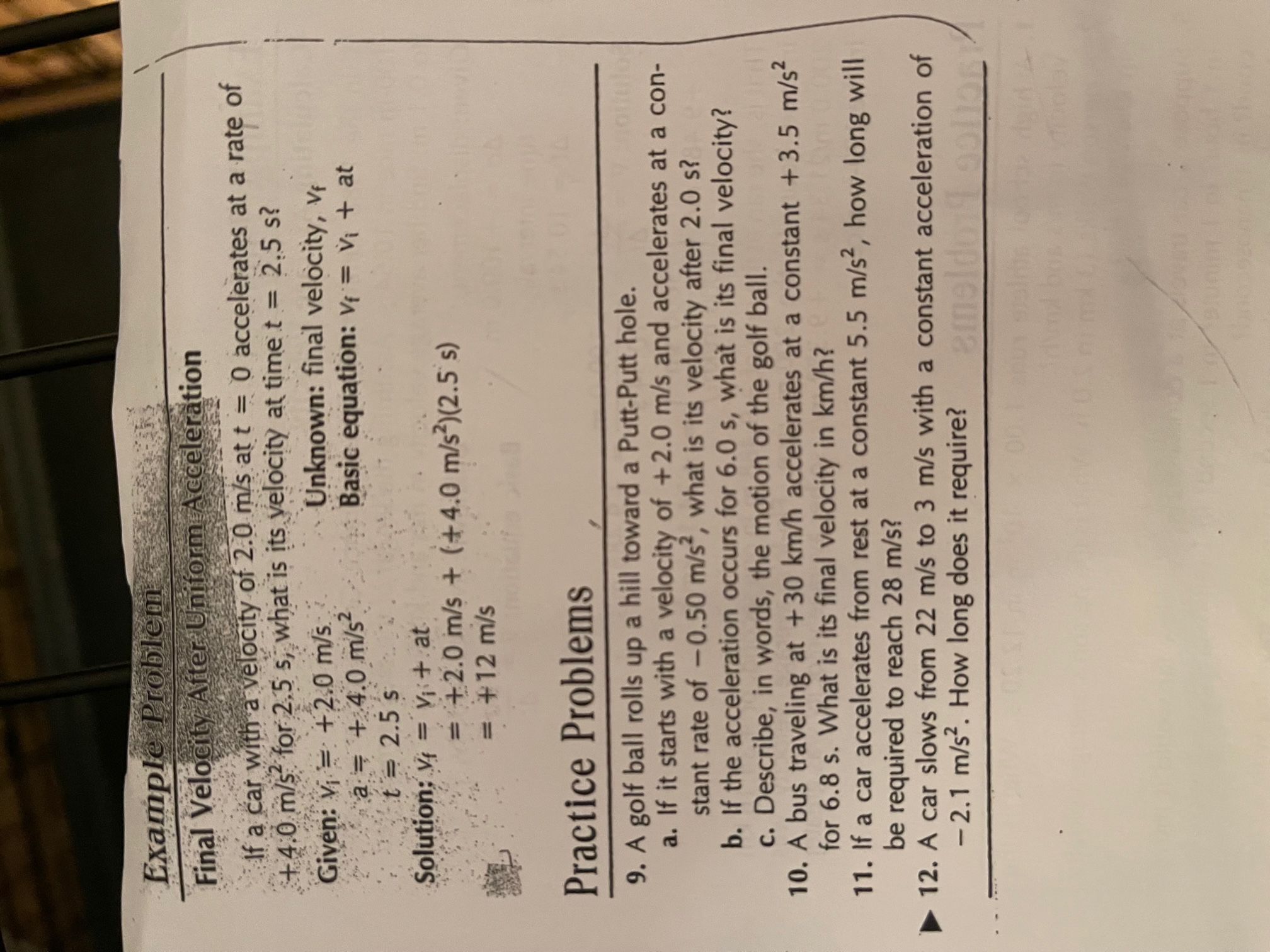  Example Problem Final Velocity After Uniform Acceleration If a car with