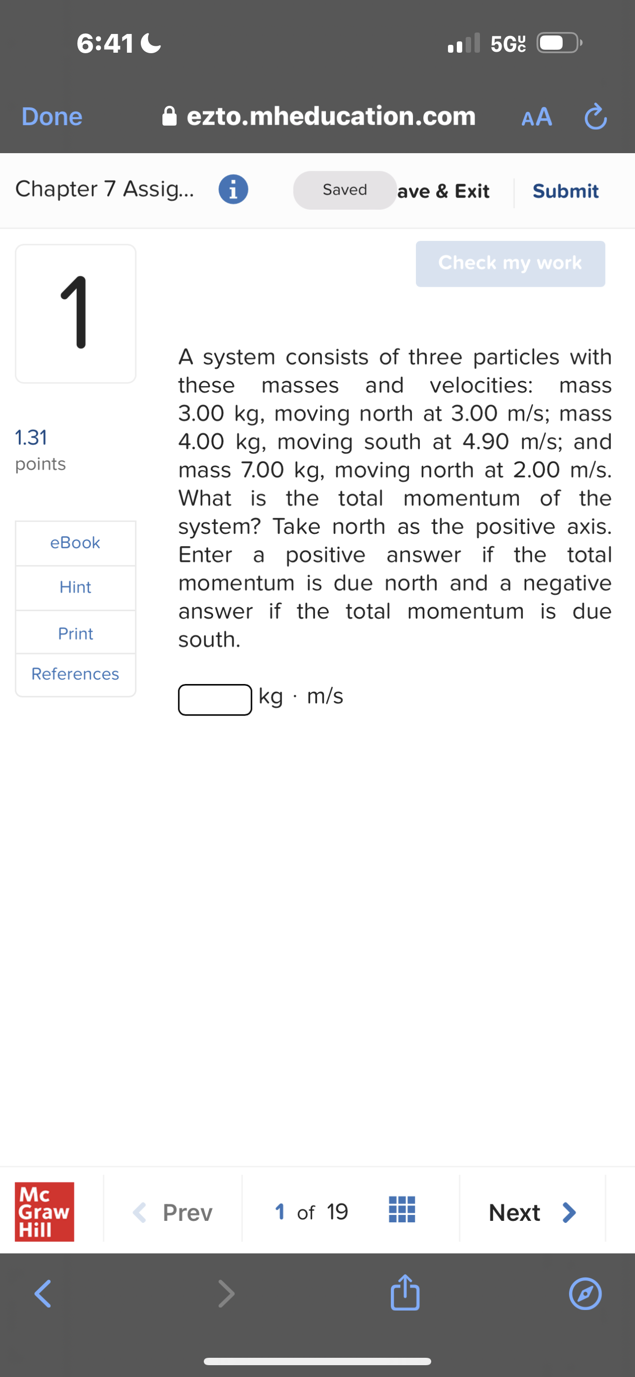  6:41 L B ezto.mheducation.com Chapter 7 Assig... 0 Saved ave &