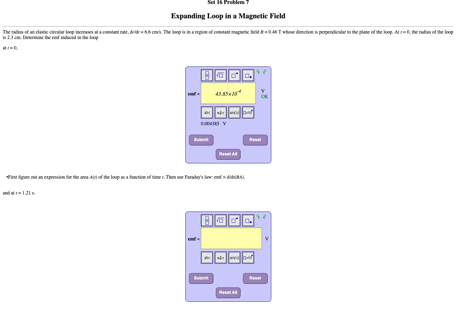  Set 16 Problem 7 Expanding Loop in a Magnetic Field The