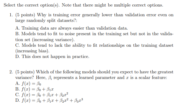  Select the correct option[s}. Note that there might he multiple correct