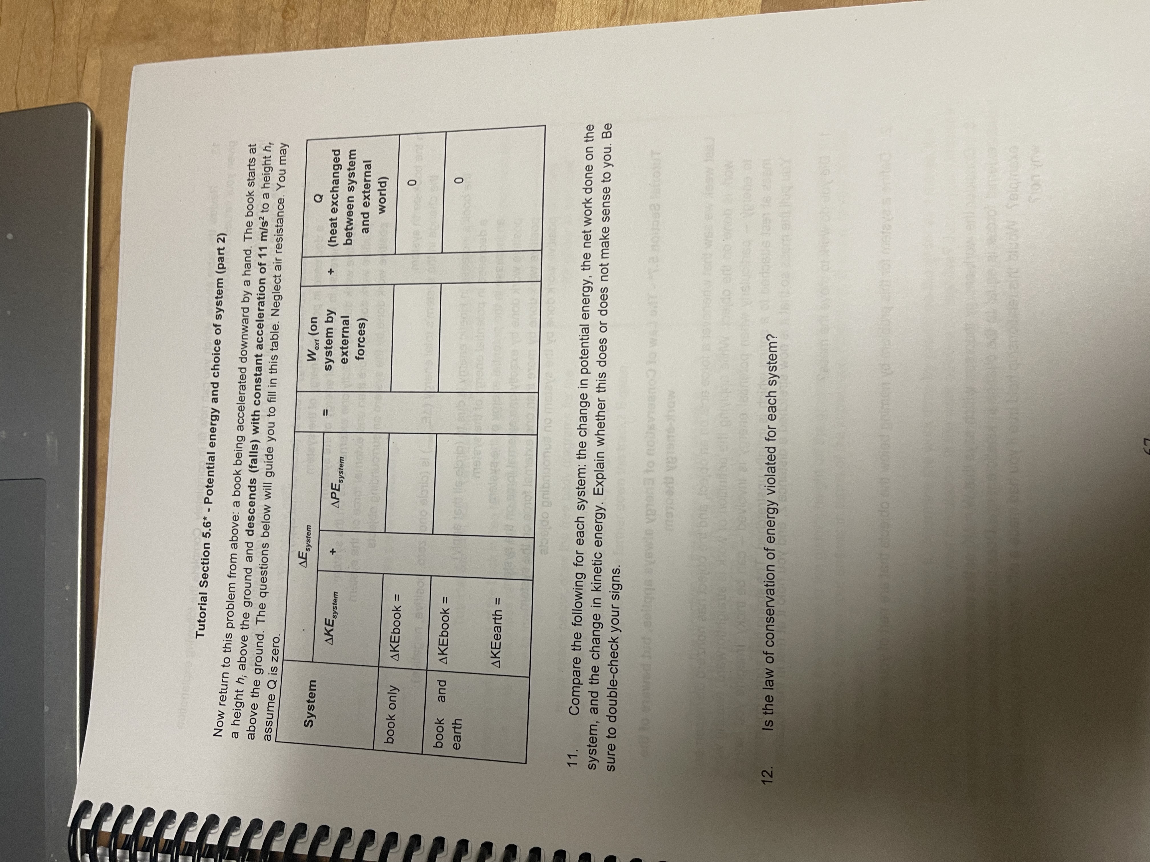  Tutorial Section 5.6* - Potential energy and choice of system (part