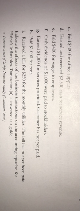 accounting equation to analyze transactions Elaine's Inflatables earns service revenue by providing