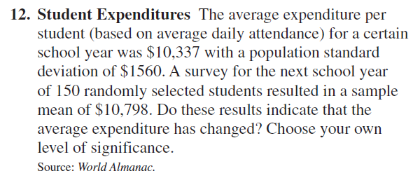 Question 12, page 436 from textbook by A.G Bluman, Elementary Statistics: A