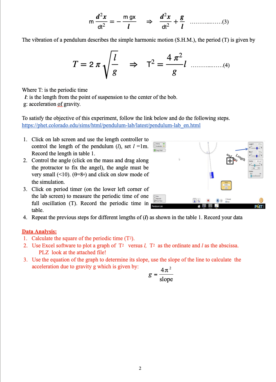 Simulation This activity consists of two parts. Part one: Simple Pendulum. Part