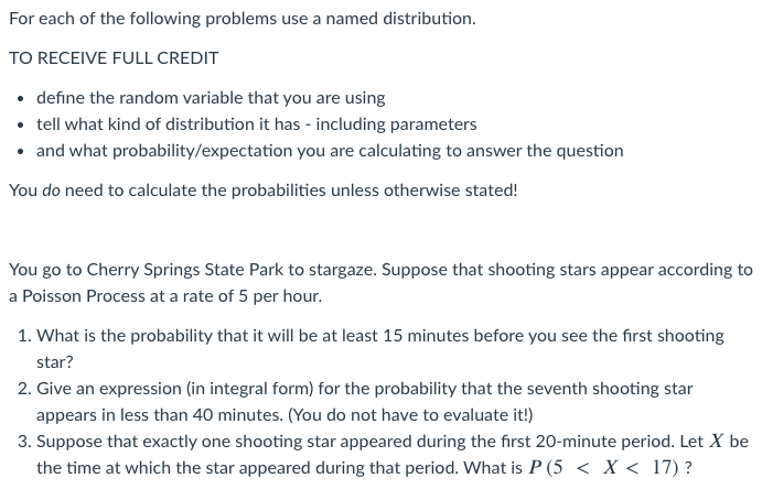 stat problem For each of the following problems use a named distribution.