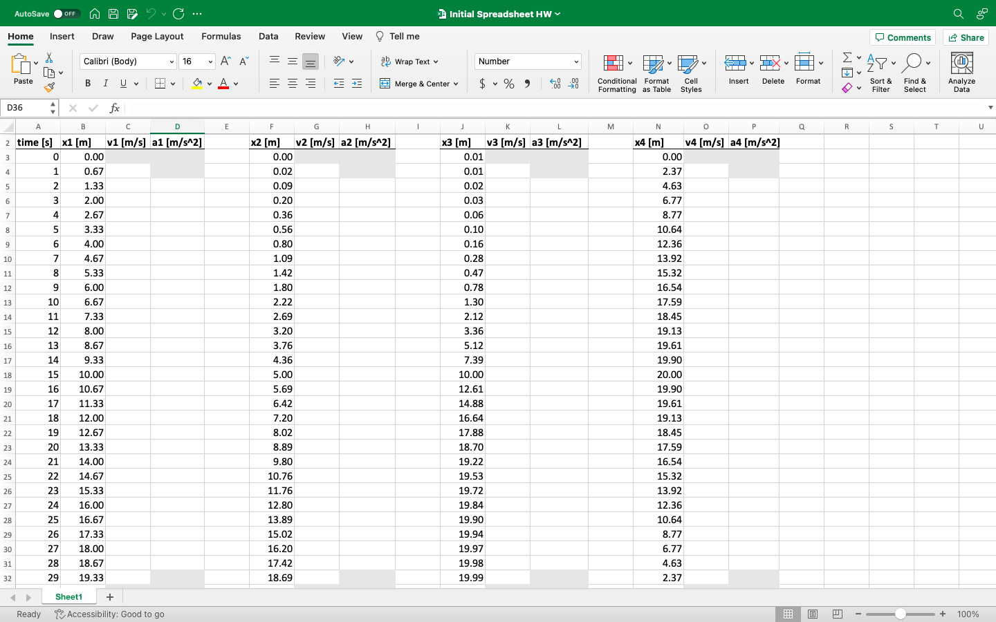 For each data set (x1, x2, x3, x4) use the centered difference