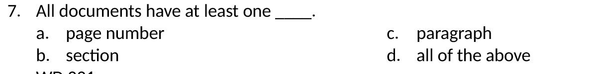 7. All documents have at least one a. page number b. section