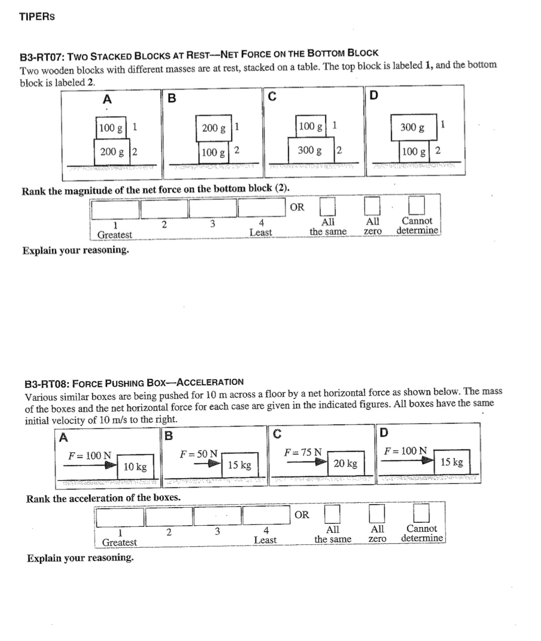  TIPERS B3-RT07: TWO STACKED BLOCKS AT REST-NET FORCE ON THE BOTTOM