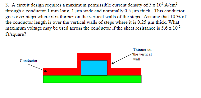 3. A circuit design requires a maximum permissible current density of